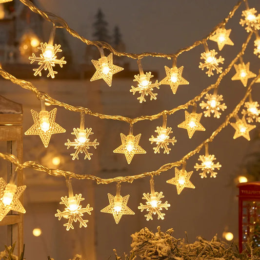 1.5M/3M Snowflake star LED String Light Fairy Lights Festoon Battery Operated Garland For Christmas Tree Ornament Navidad 20243