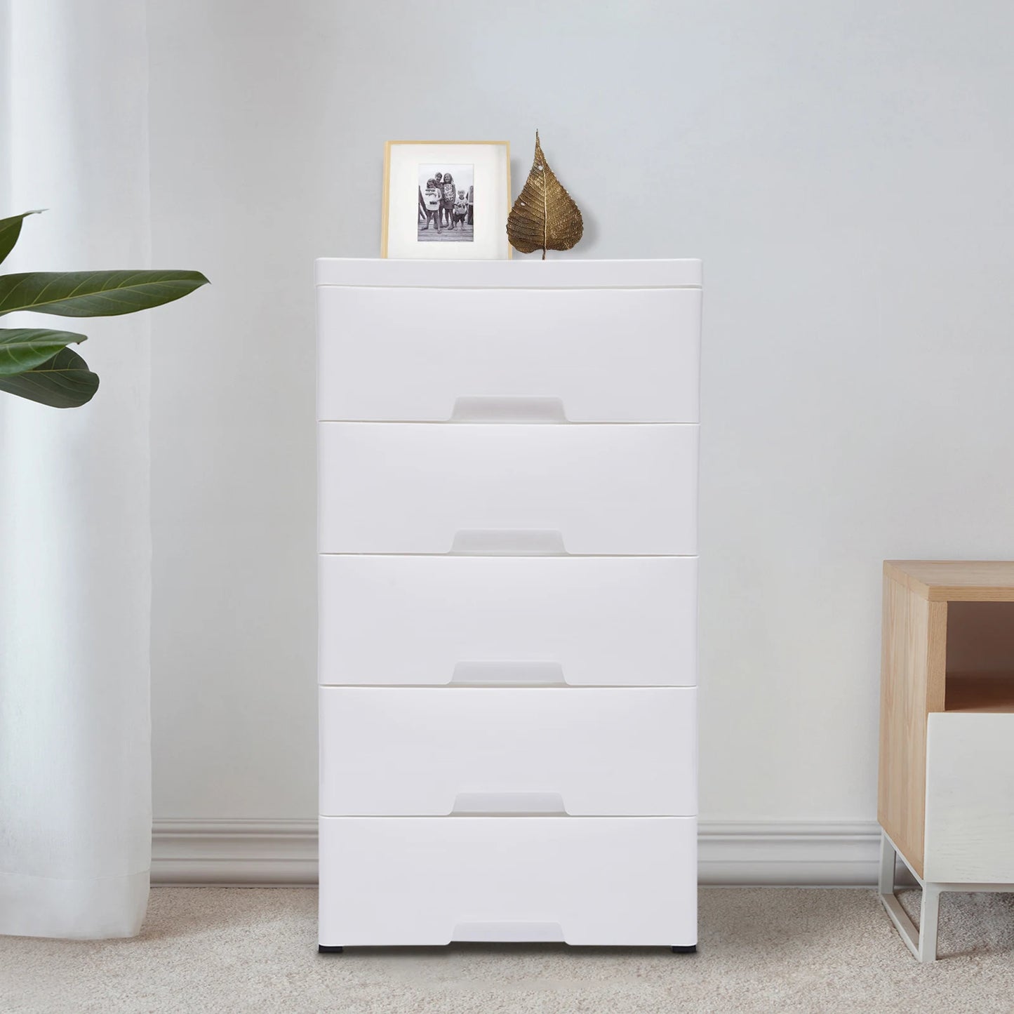 Modern Minimalism 5 Drawers Storage Cabinet Bedroom White Plastic  Vertical Dresser Stackable Tower Wardrobe Closet for Clothes