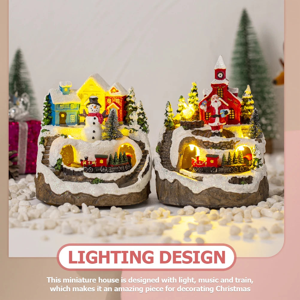 Christmas Music box presents Lighted House With Music And Train Village House Tabletop Decoration XMAS Decorations Gifts