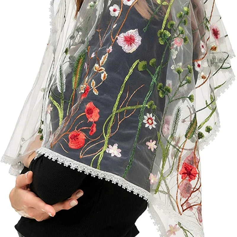 Embroidered Floral Shawl Floral sheer Shawl Headscarf Tudung Church Shawl Wraps For Women Hijab Headcovering Scarf DropShipping