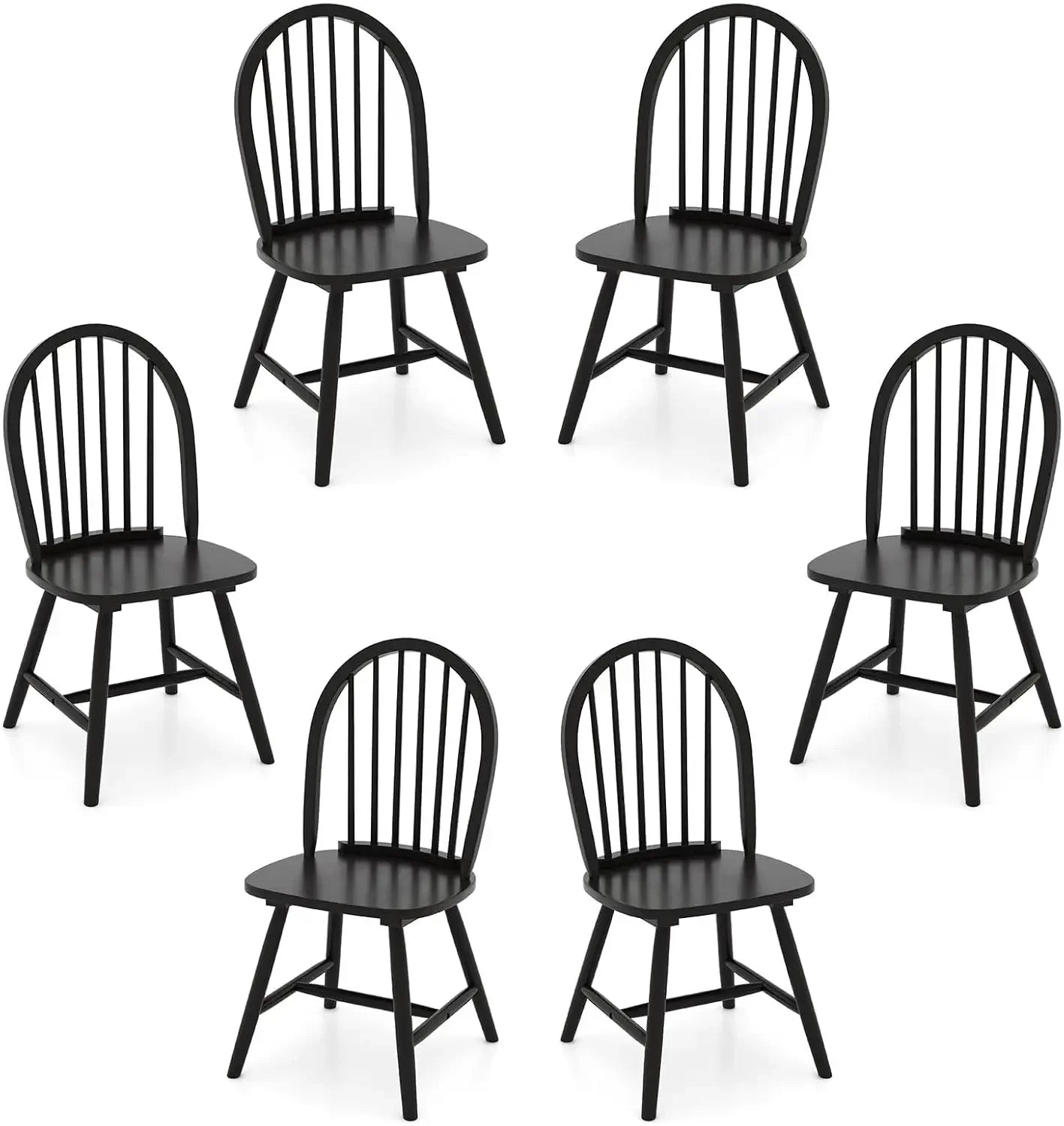 18" Oak Dining Chairs Set of 6, Wood Windsor Chair with Spindle Back for Country Farmhouse Kitchen Island, Dining Chairs Set