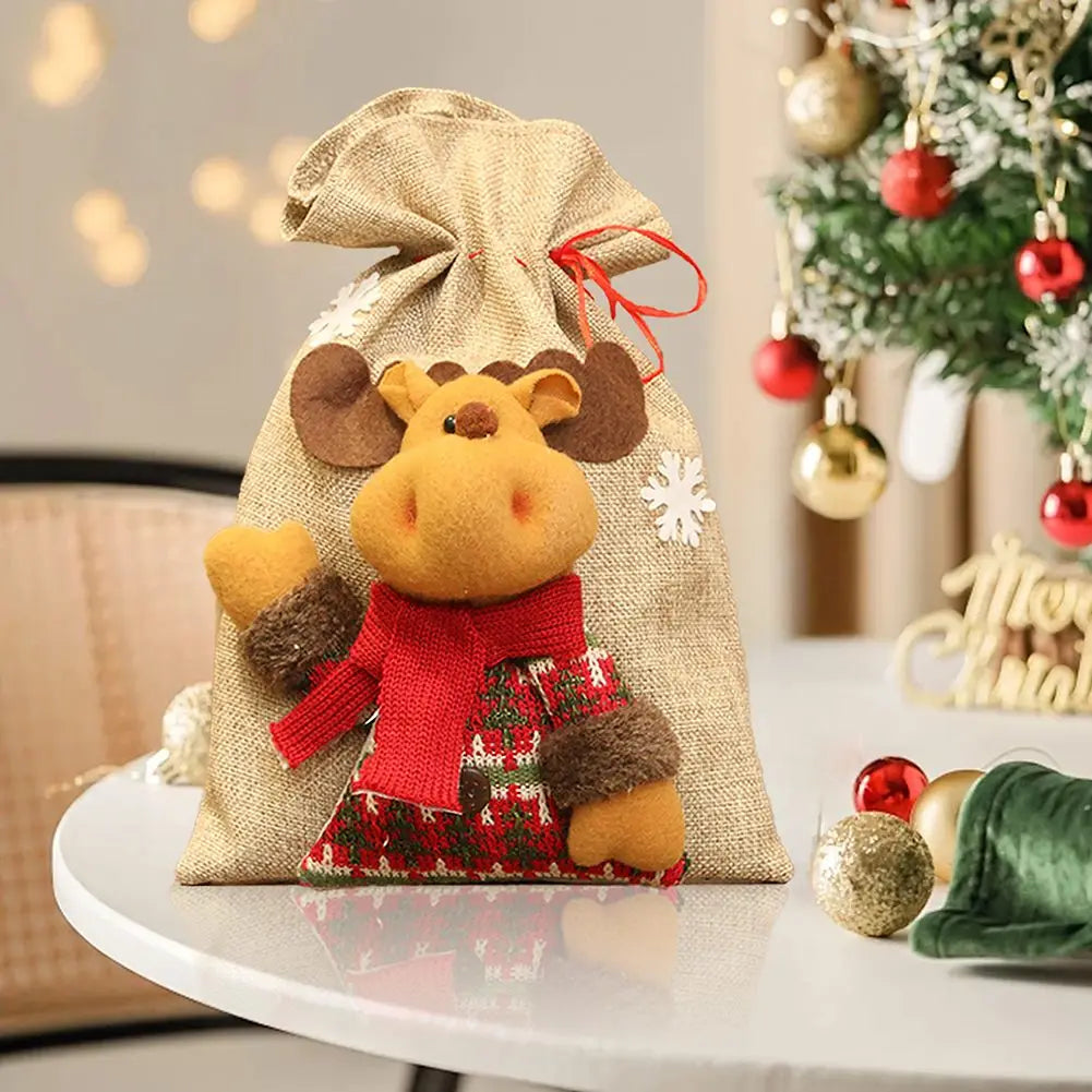 For Candy Storage Burlap Favor Bags Christmas Bags Festive Occasions 3D Santa Claus Bags Drawstring Bags Sustainable Wrapping