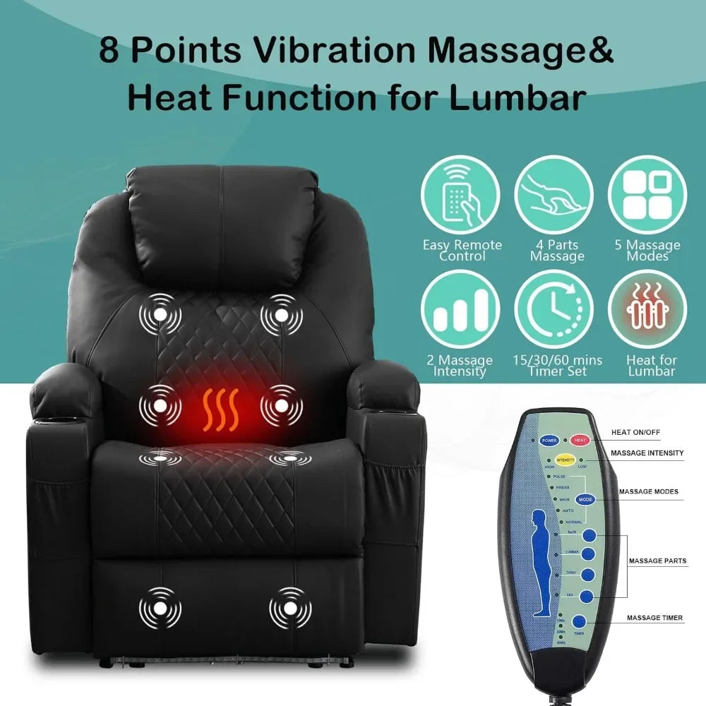 Power Recliner Chair with Heat and Massage for Adults - Home Theater Seating with LED Lights,Recliner Sofa for Living Room