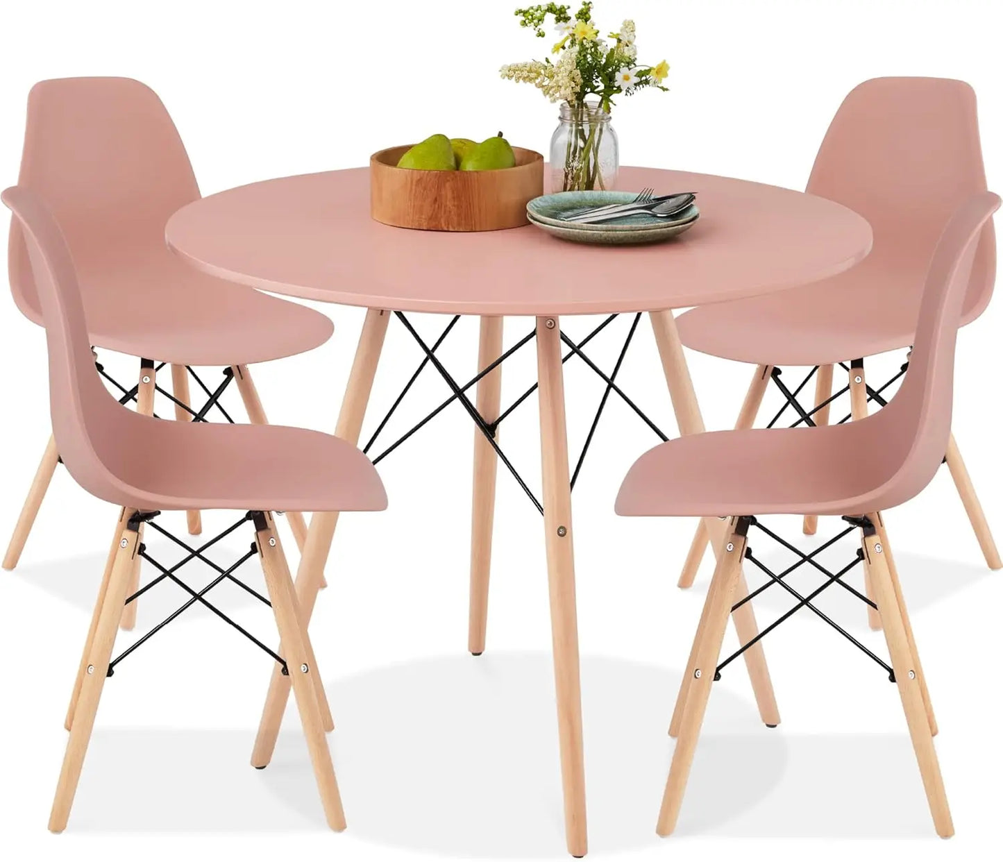 5-Piece Dining Set, Compact Mid-Century Modern Table & Chair Set for Home, w/ 4 Chairs, Suitable for dining rooms living rooms