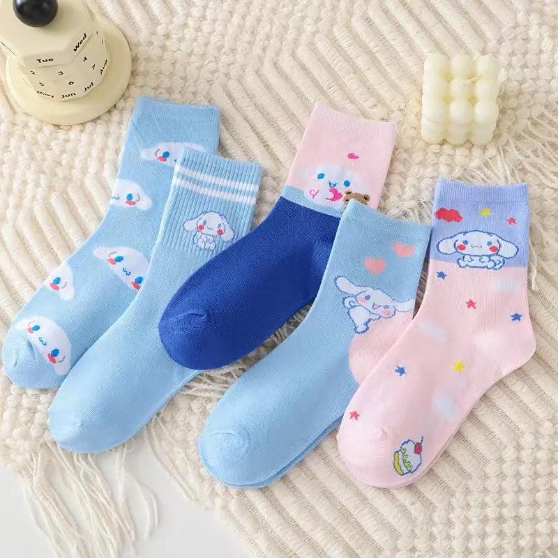 Kawaii Cute Sanrio Cinnamoroll Mid-Tube Socks Blue Combed Cotton Socks Candy Color Breathable Comfortable Girls Christmas Gift