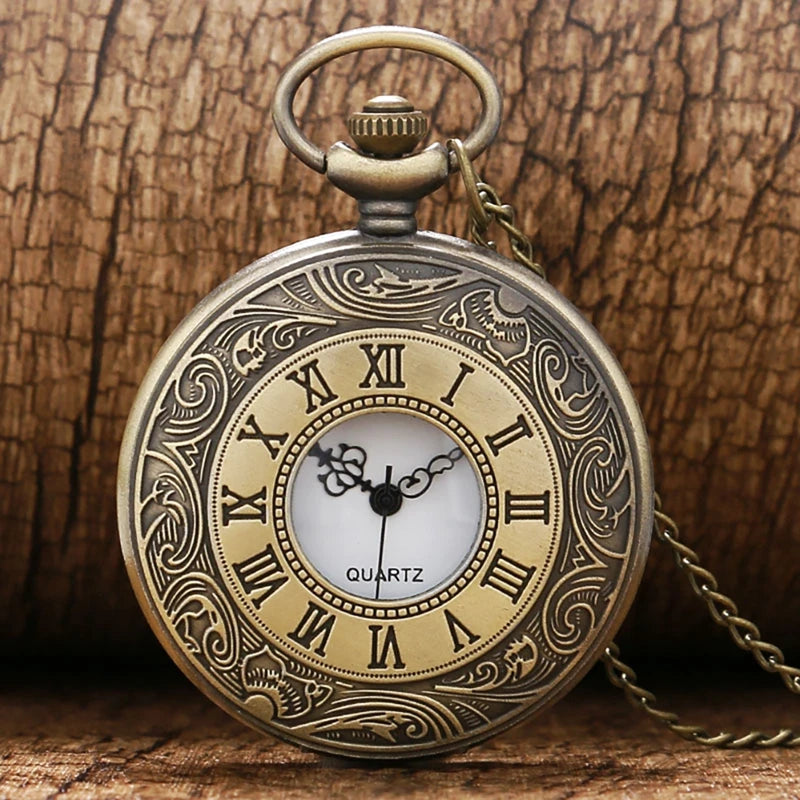 Black Bronze Roman Scale Display Pocket Watch Quartz Relogio  Vintage Exquisite Pocketwatch With Necklace Chain Gift Clock