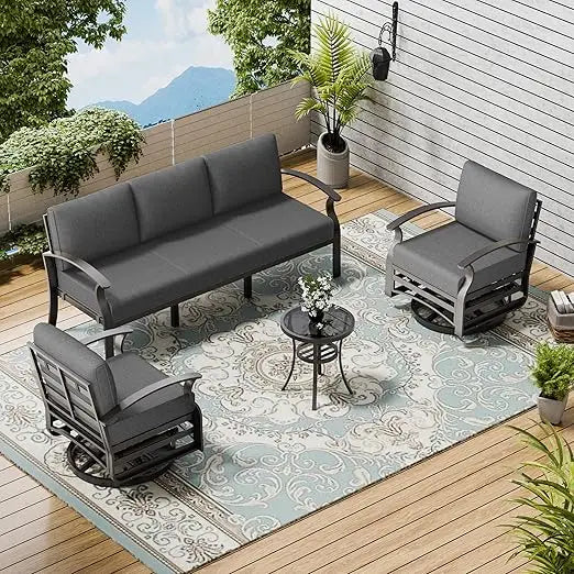 Patio Furniture Sets ,All-Weather Patio Conversation Set with Tempered Glass Top Table , 3-Piece Aluminum Armrest Sofa