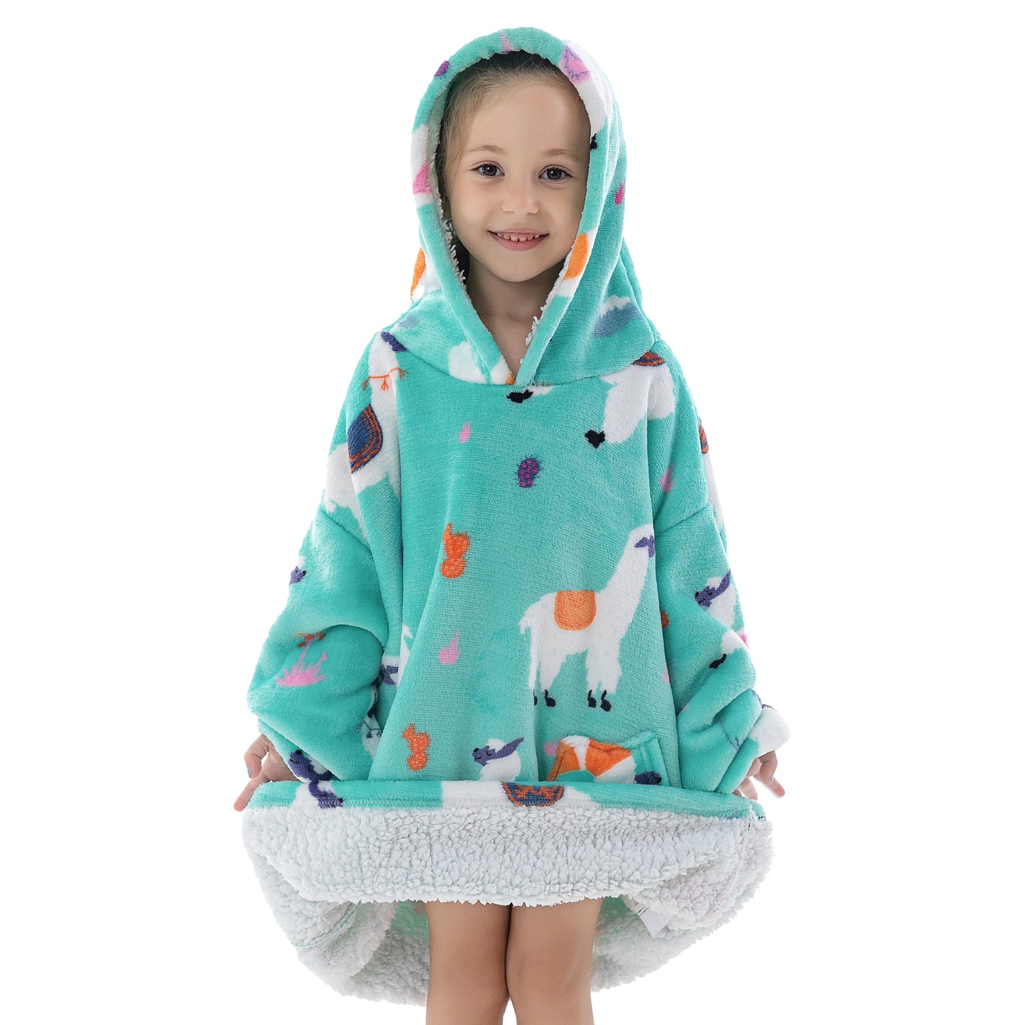 Oversized Wearale Blanket Hoodie Flannel Sherpa Fleece Warm Soft Winter Hoodie Sweatshirt for Kids Adults Snuggle Pullover