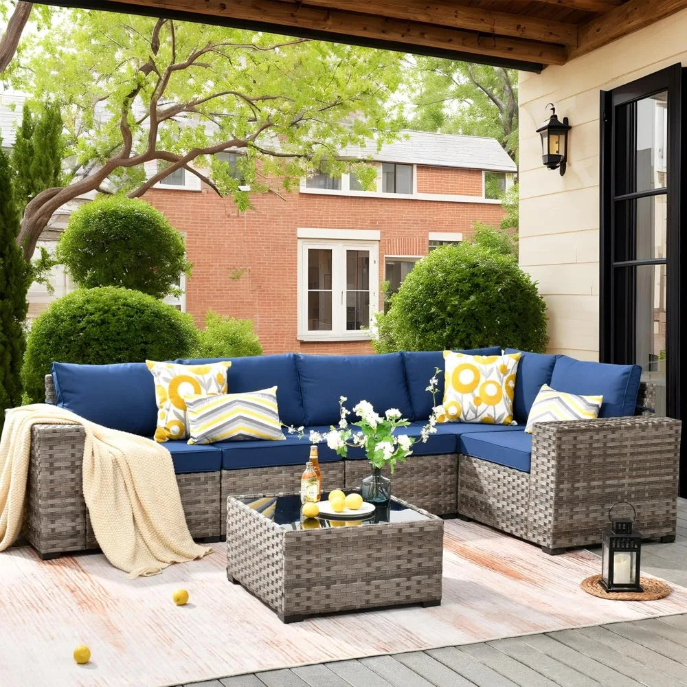 Patio Furniture Set , Couch with Comfy Cushions and Deep Seat,  Wicker Rattan Conversation Set, 6 Pieces Outdoor Sectional Sofa