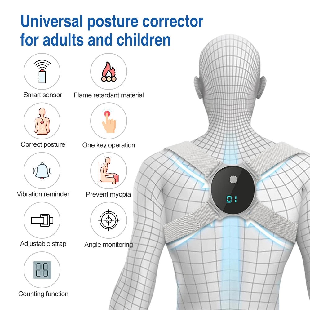 Intelligent Back Posture Corrector LCD Anti-Camel Belt Sitting Posture Belt Back Orthopedic Adjustable Correction Belt Adult Kid