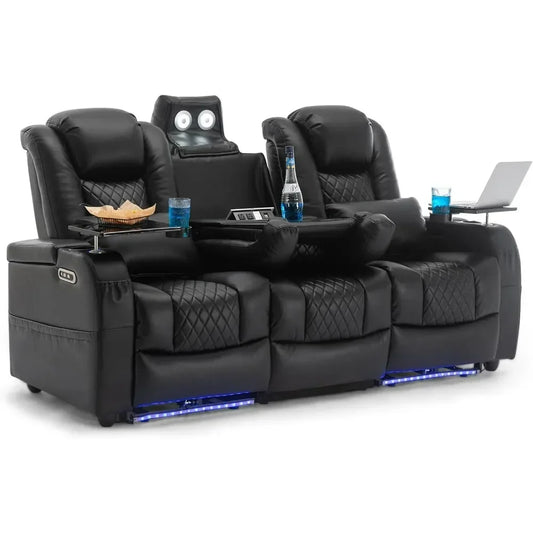 Home Reclining Sofas Seats, 7 Colors Ambient Lighting, Lumbar Pillow, Touch Reading Lights, Tray Table, Theater Recliner Sofas