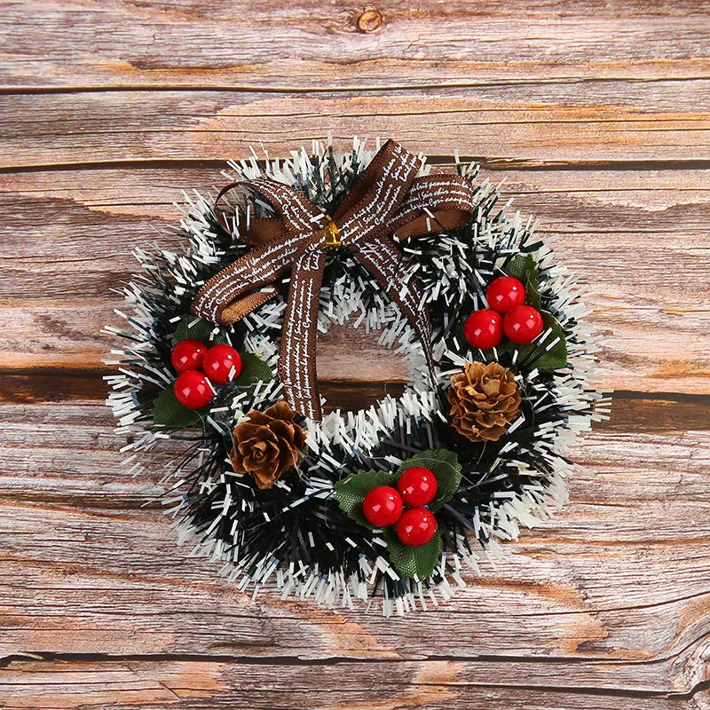 12cm Christmas Decoration Wreath Flower Vine Ring Christmas Tree Pendant Mini Flower Ring Christmas Decor 2024 New Year Decor