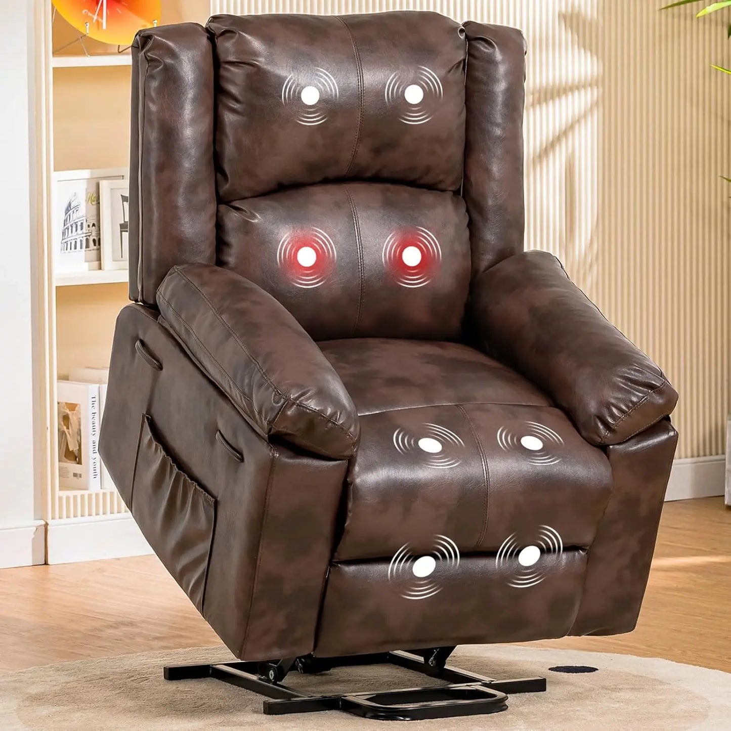 Recliner for Elderly, Lift Chair with Heat and  Recliner Sofa with Timing Function 2 Side Pockets and Infinite