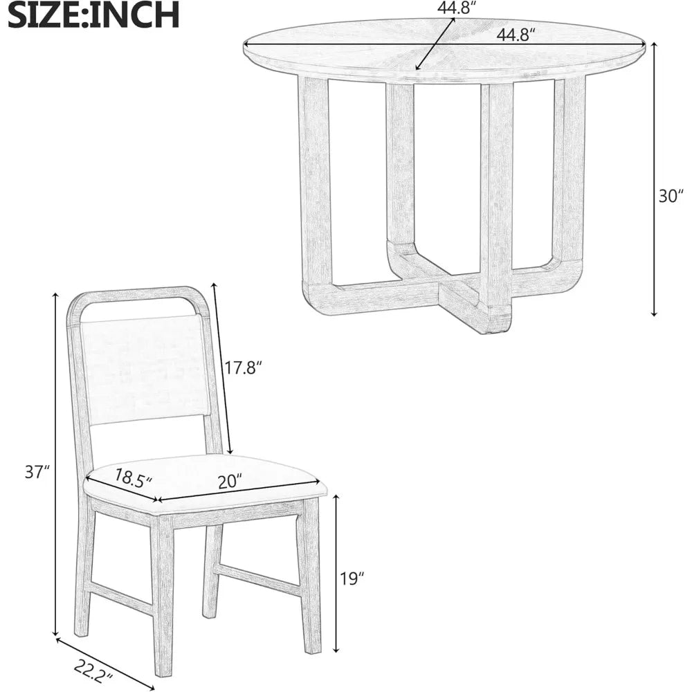 Dining Table and Chairs, Round Dinings Table and 4 Upholstered Chairs Set Retro Dinings Room Sets ,Wood Dining Furniture Set