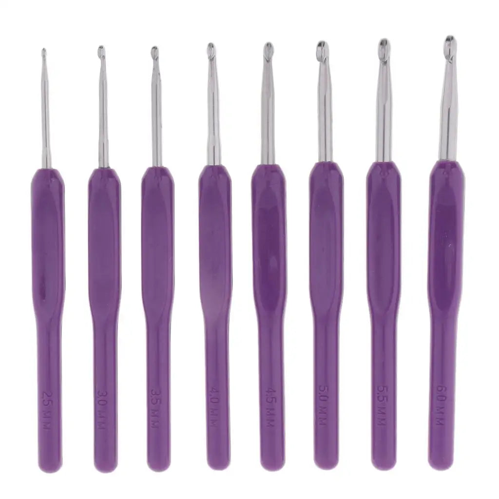 8Pcs/set Aluminum Crochet Hooks with Purple Soft Grip Handle Assorted Sizes 2.5-6.0mm