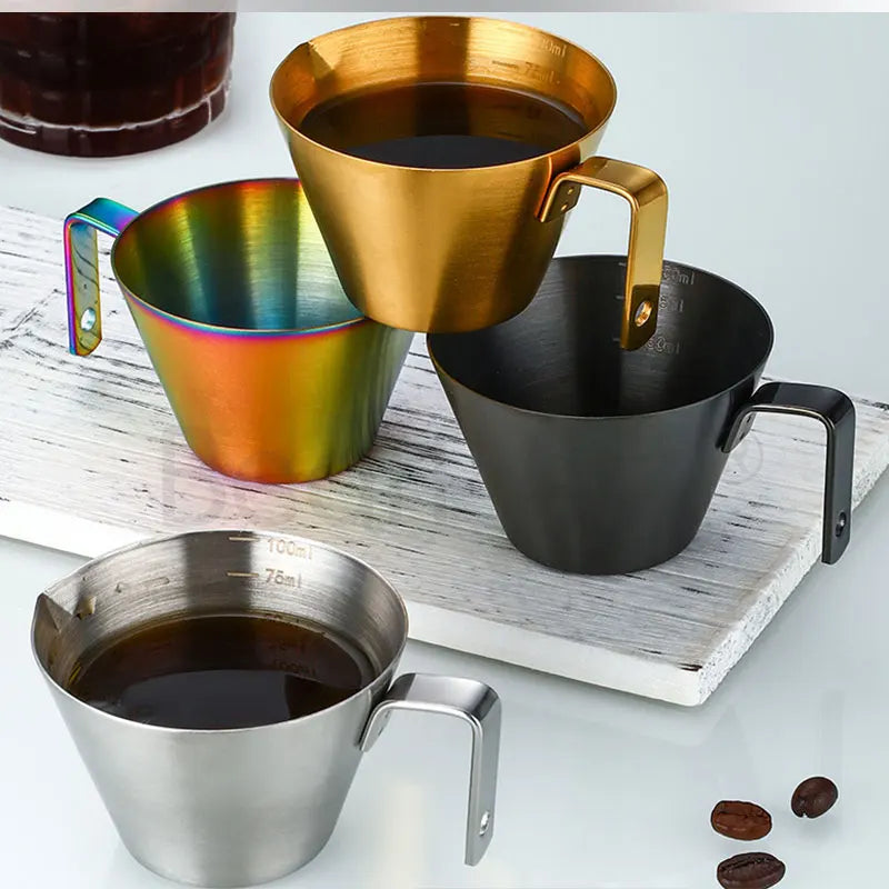 1pcs 100ml 304 stainless steel coffee extraction cup with scale, small milk urn making cup, espresso measuring cup,La Hua Cup