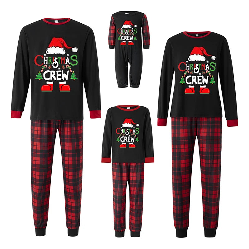 2024 Christmas Family Pajama Set Xmas Pjs Cute Printed Top + Plaid Pants, Festive Matching Sleepwear for the Whole Family