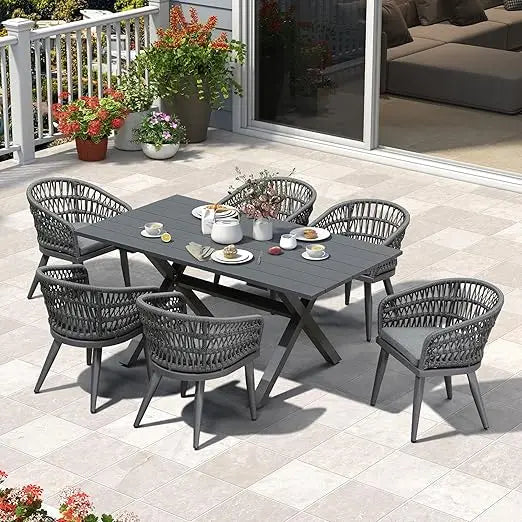 7 Pieces Outdoor Dining Set,  for Lawn Garden Backyard Deck,All-Weather PE Rattan Outdoor Patio Furniture Sets