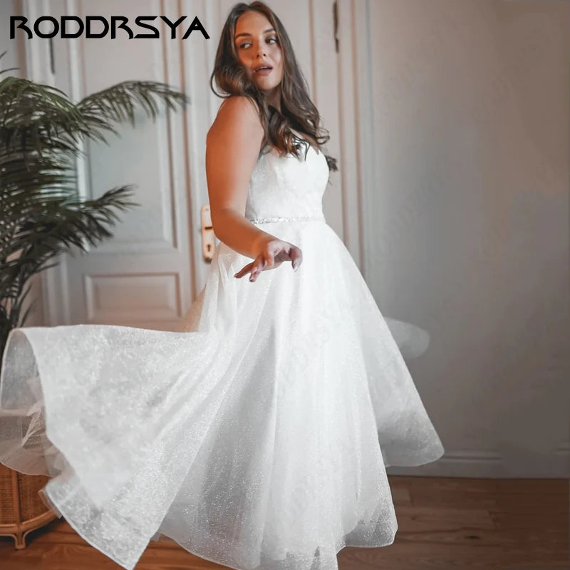 RODDRSYA Sparkling Tulle Spaghetti Straps Wedding Dresses Sexy Backless A-line Bridal Party Simple Sleeveless Vestido Noiva