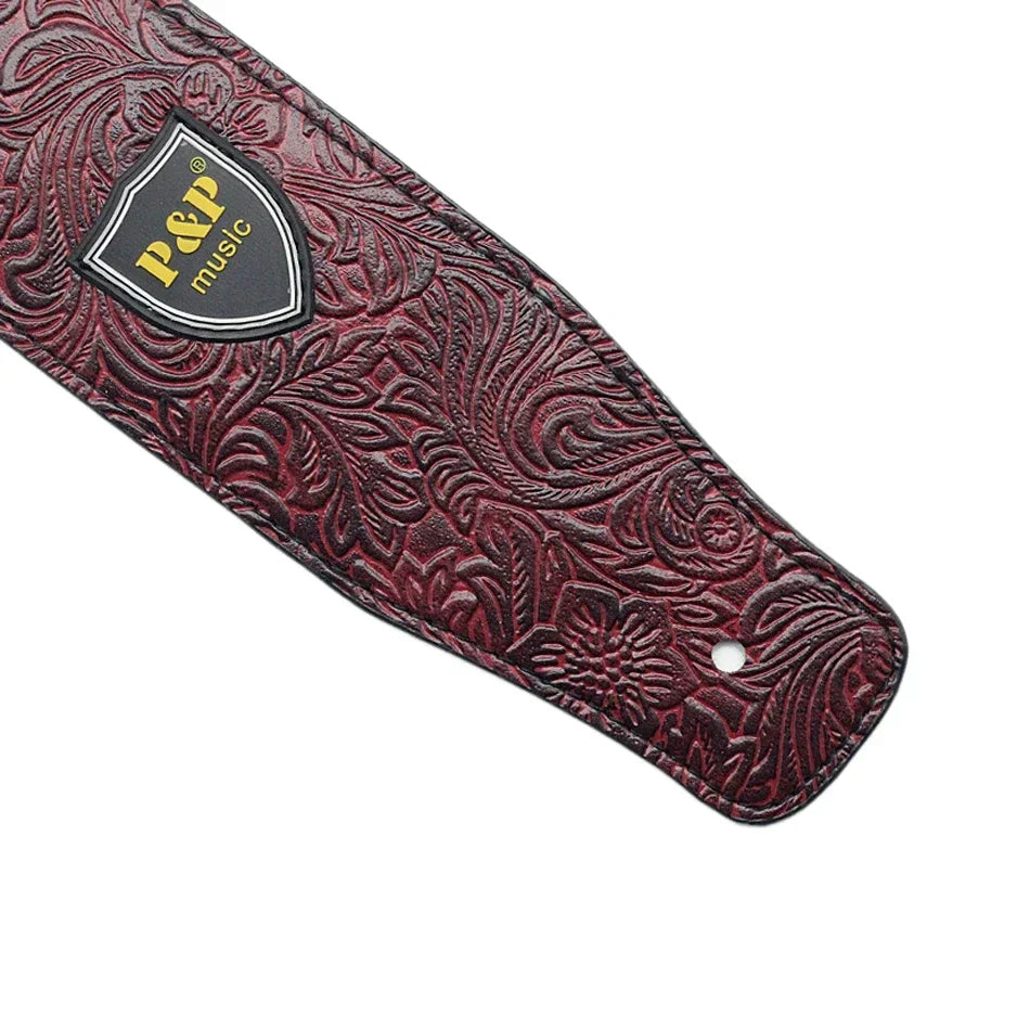 P&P PU Leather Guitar Strap Adjustable Soft Embroidered Belt For Electric Acoustic Guitar Bass