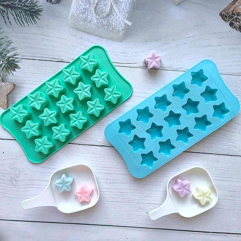 15 Cavity Five-Pointed Star Silicone Chocolate Mold Jelly Fudge Christmas Candy DIY Mold Ice Cube Cake Decoration Baking Mold