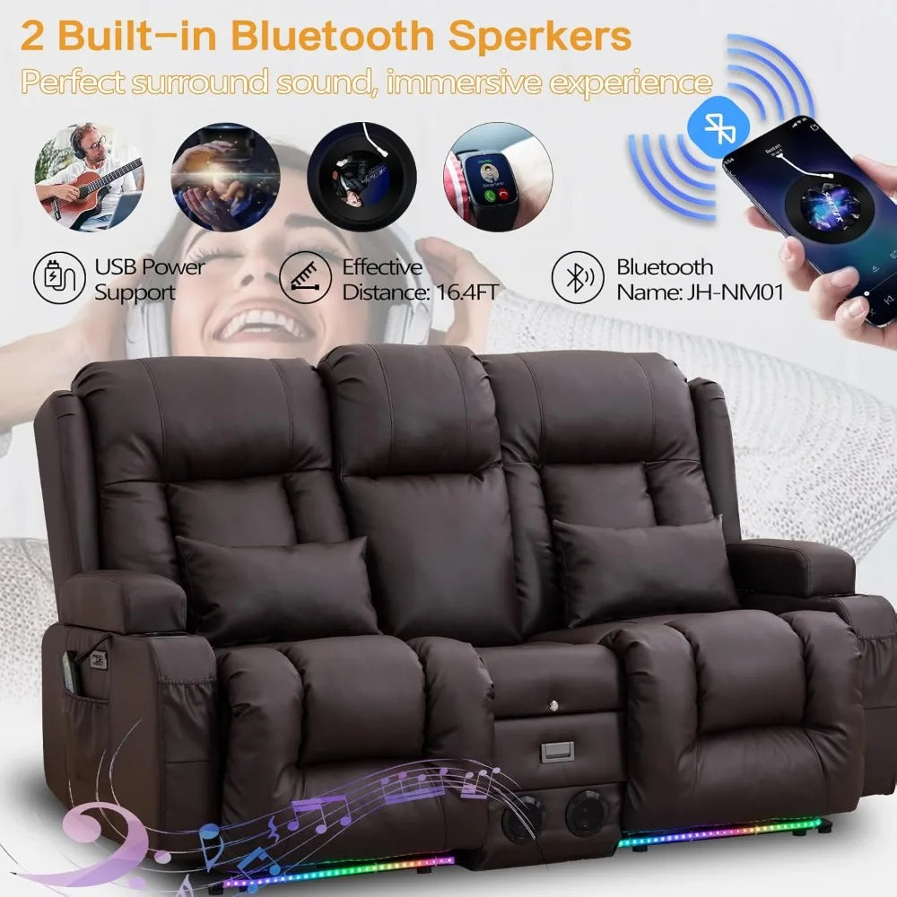 Power Loveseat Recliner Set - 67"Reclining+Single Power Recliner Chair,2-Seater Recliner Sofa with Console,4 Colors LED Strip