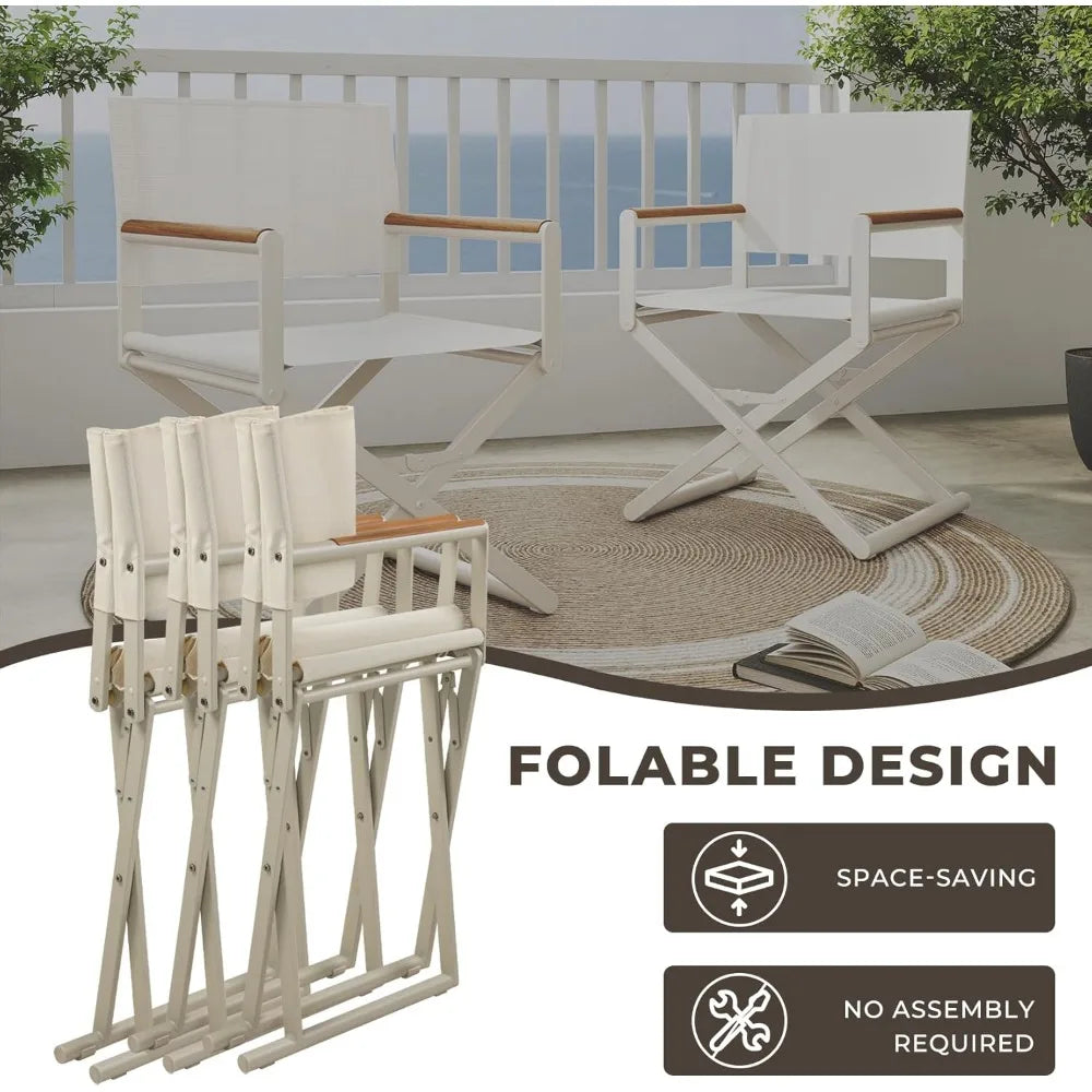 7-Piece Outdoor Dining Set, 6 Extra-Wide Foldable Chairs & 1 Extendable Table, Wood Grain Tabletop, Mesh Patio Furniture Set