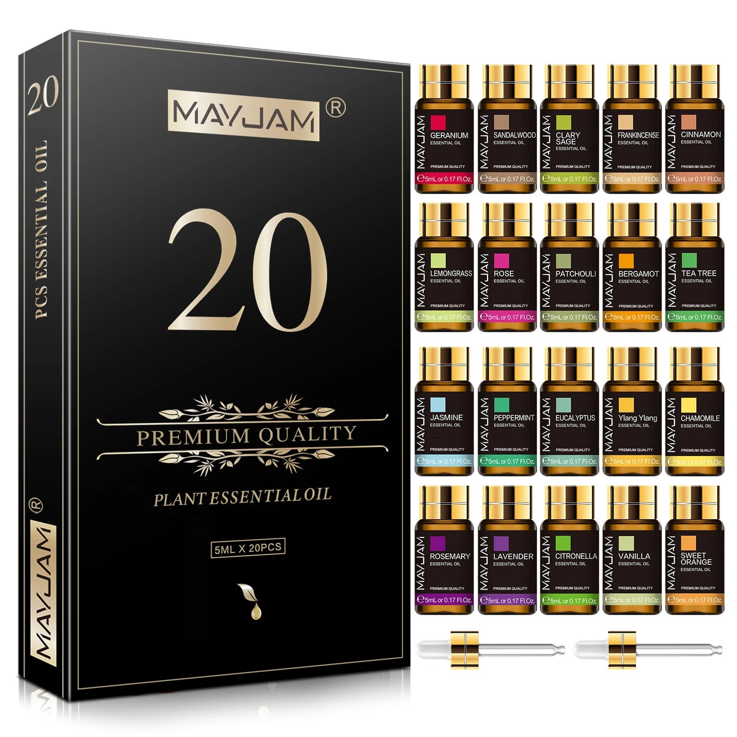 MAYJAM Pure Natural Essential Oils 20pcs Kits Gift Box Sandalwood Lemongrass Lavender Bergamot Eucalyptus Rosemary For Diffuser