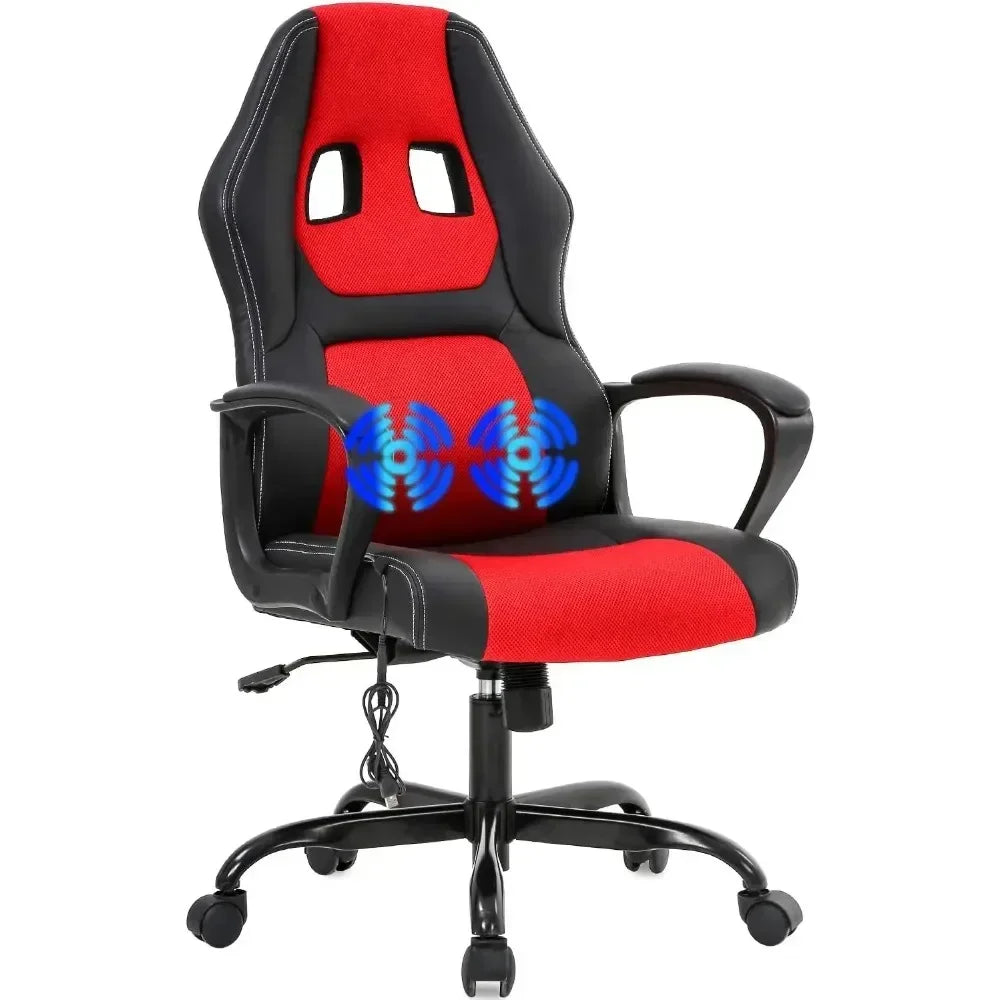 Gaming Chair, Ergonomic Desk Chair Adjustable PU Leather Racing with Lumbar Headrest Armrest Swivel Massage Office Chair