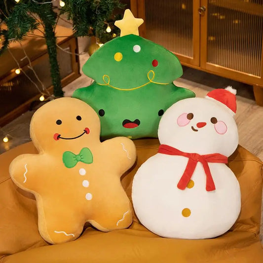 Decorative Gingerbread Man Plush Pillow Christmas Novelty Plush Pillow Snowman Decorative Sofa Cushion Outdoor Party Tree Pillow