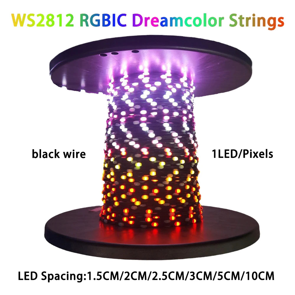 100m LED String Lights Black Wire 26AWG WS2811 WS2812 RGBIC Addressable Individually DC5V5mA IP67 Decorate Christmas Tree