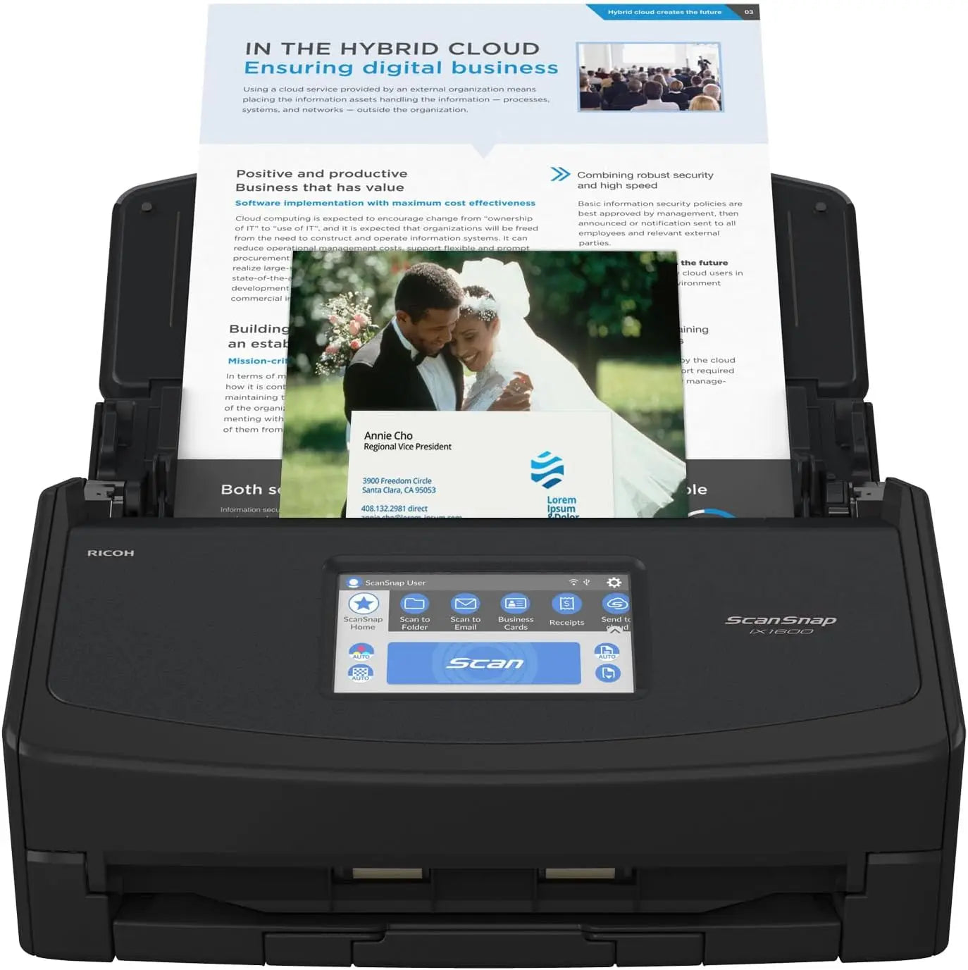 Wireless or USB High-Speed Cloud Enabled Document, Photo & Receipt Scanner with Large Touchscreen and Auto Document