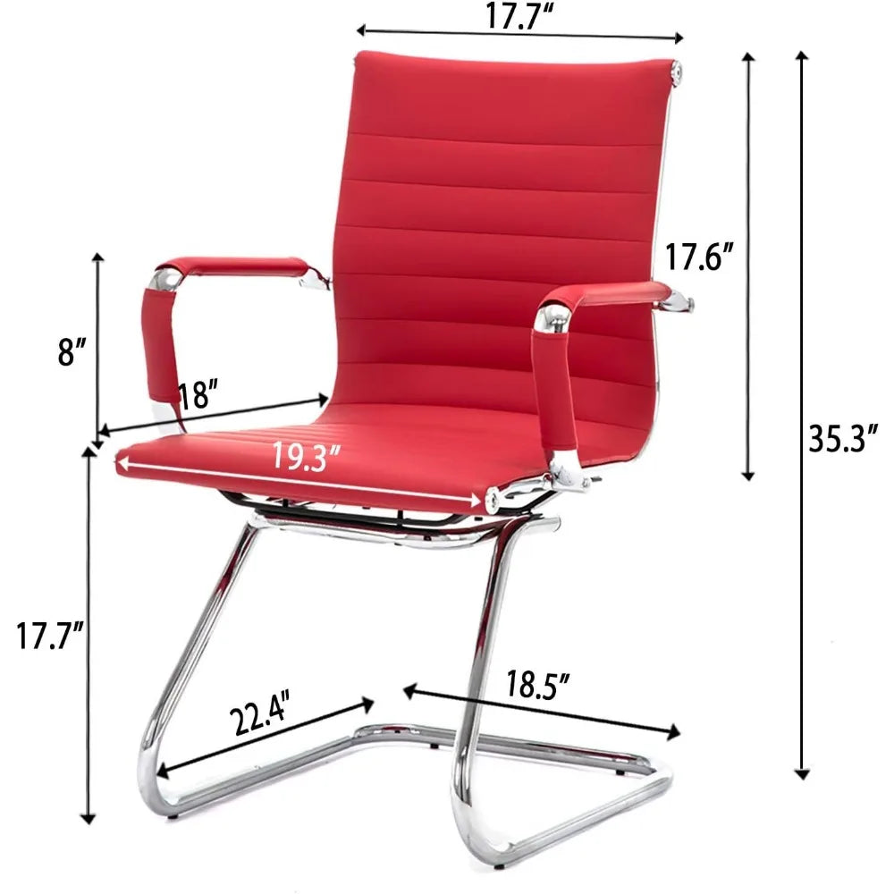 Waiting Room Chairs Leather Office Guest Chair Mid Back Reception Chairs with Sled Base for Meeting/Patient/Conference Room,