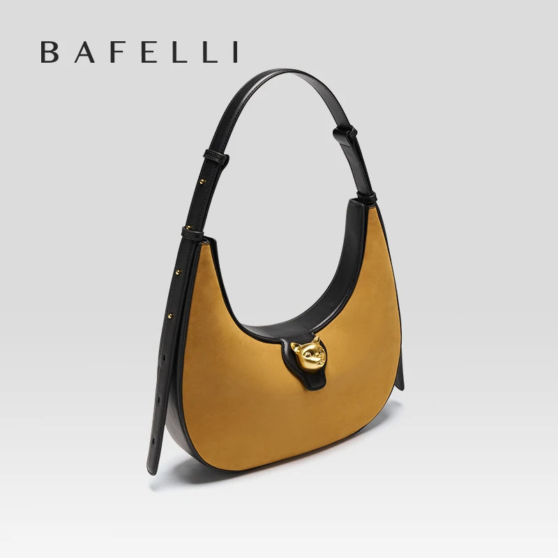 BAFELLI 2024 NEW WOMEN'S HANDBAG CAT SERIES GENUINE LEATHER LUXURY BRAND FASHION RETRO STYLE SHOULDER HOBOS FLAP BAGS FEMALE