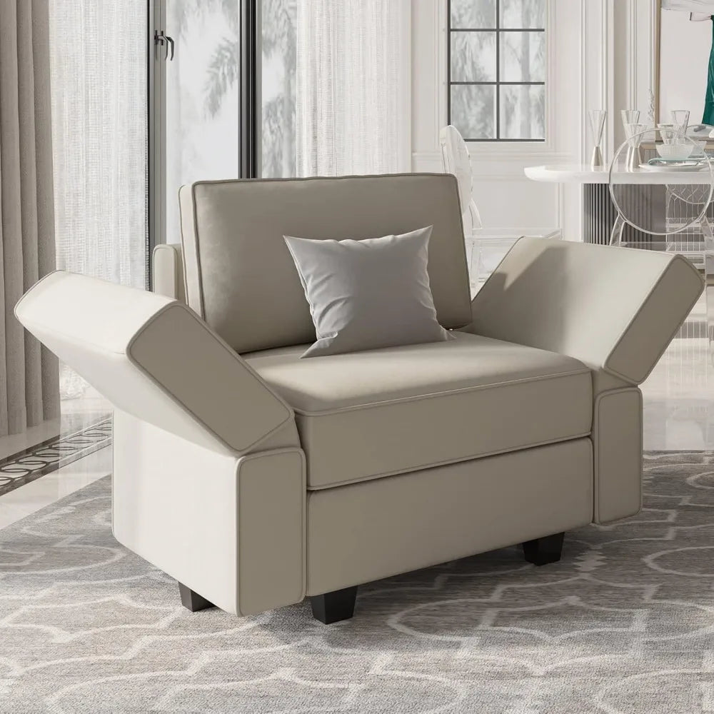 Belffin Modular Sectional Arm Chair Accent Chair with Storage Seat Single Club Chair for Apartment Velvet Grey