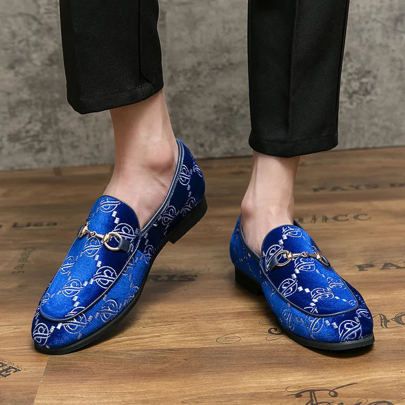 2024 Blue Men's Luxury Shoes Size 38-47 Suede Leather Loafers For Men Designer Moccasins Slip-On Casual Dress Shoes Men Flats