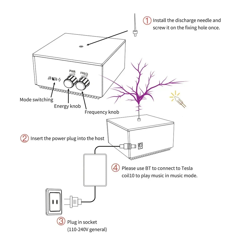 Bluetooth Music Tesla Coil Arc Artificial Lightning Education Experiment Toy Plasma Loudspeaker Wireless Transmission Touchable