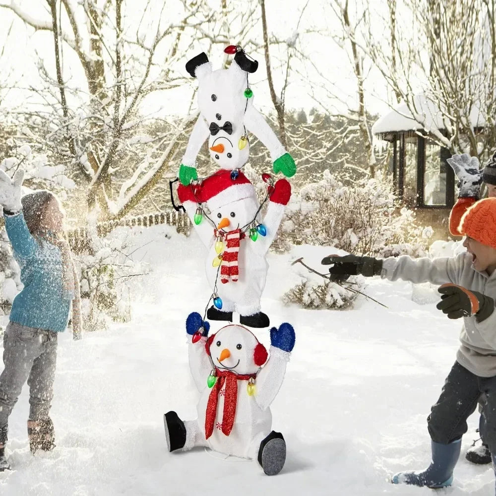 5.6 FT Lighted Christmas Stacked Snowmen Decoration, Pre-Lit Snowmen Ornament with LED Lights, Light String, Outside Xm