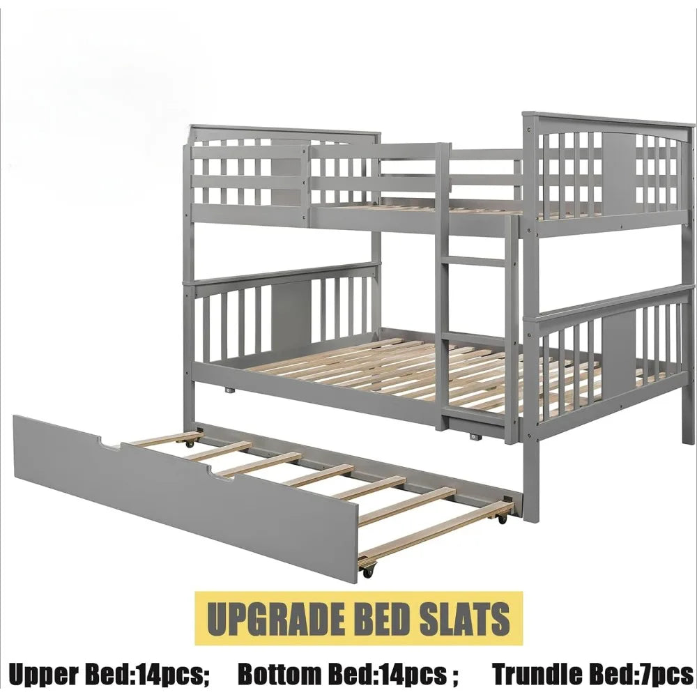 Full Bunk Bed, for Adults Kids Teens, Detachable Wood Full Bunks Bed Frame with High Length Guardrail,Solid Wood Bunk Beds