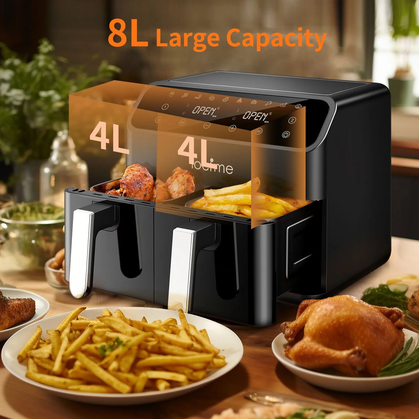 8L High-power Air Fryer Double Warehouse Fried Chicken and Chips Electric Fryer Intelligent Non-oil Smoke Electric Oven