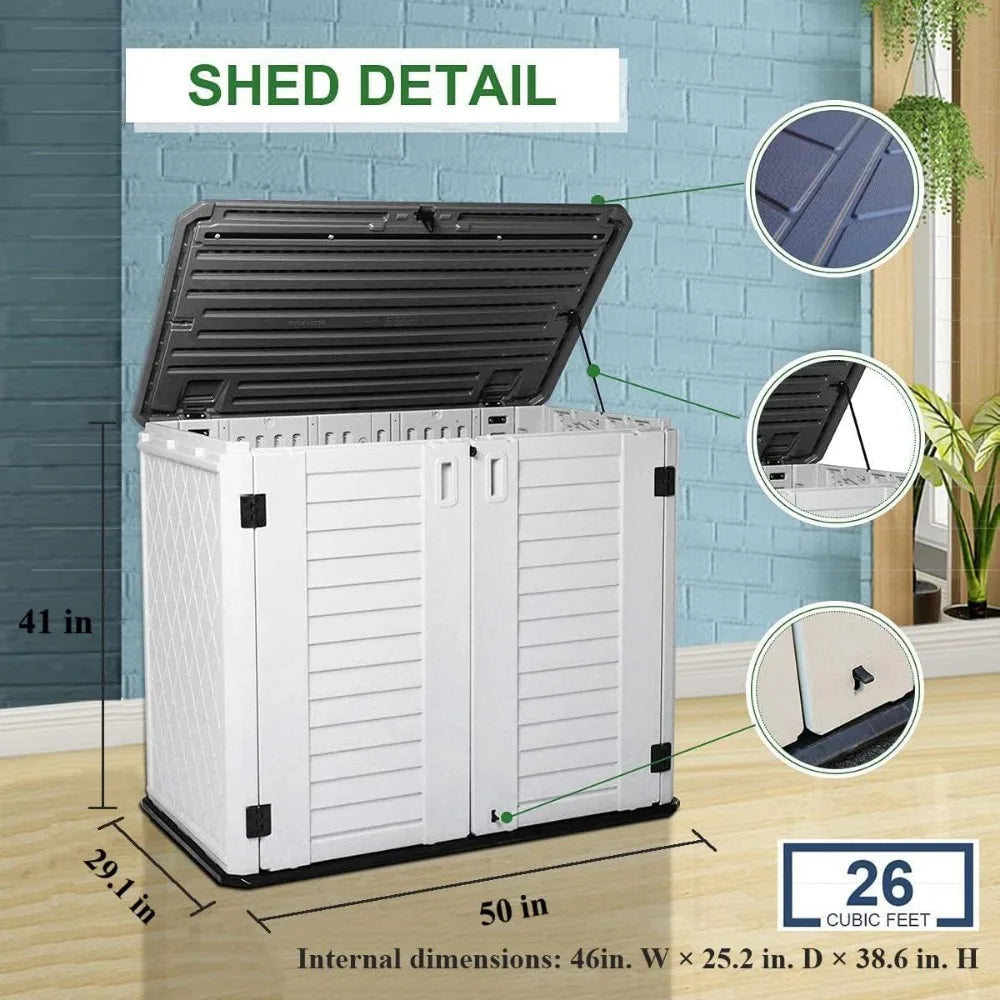 Outdoor Storage Shed-Horizontal Storage Box Waterproof for Garden, Patios, Backyards,Multi-Opening Door for Easy Storage of Bike