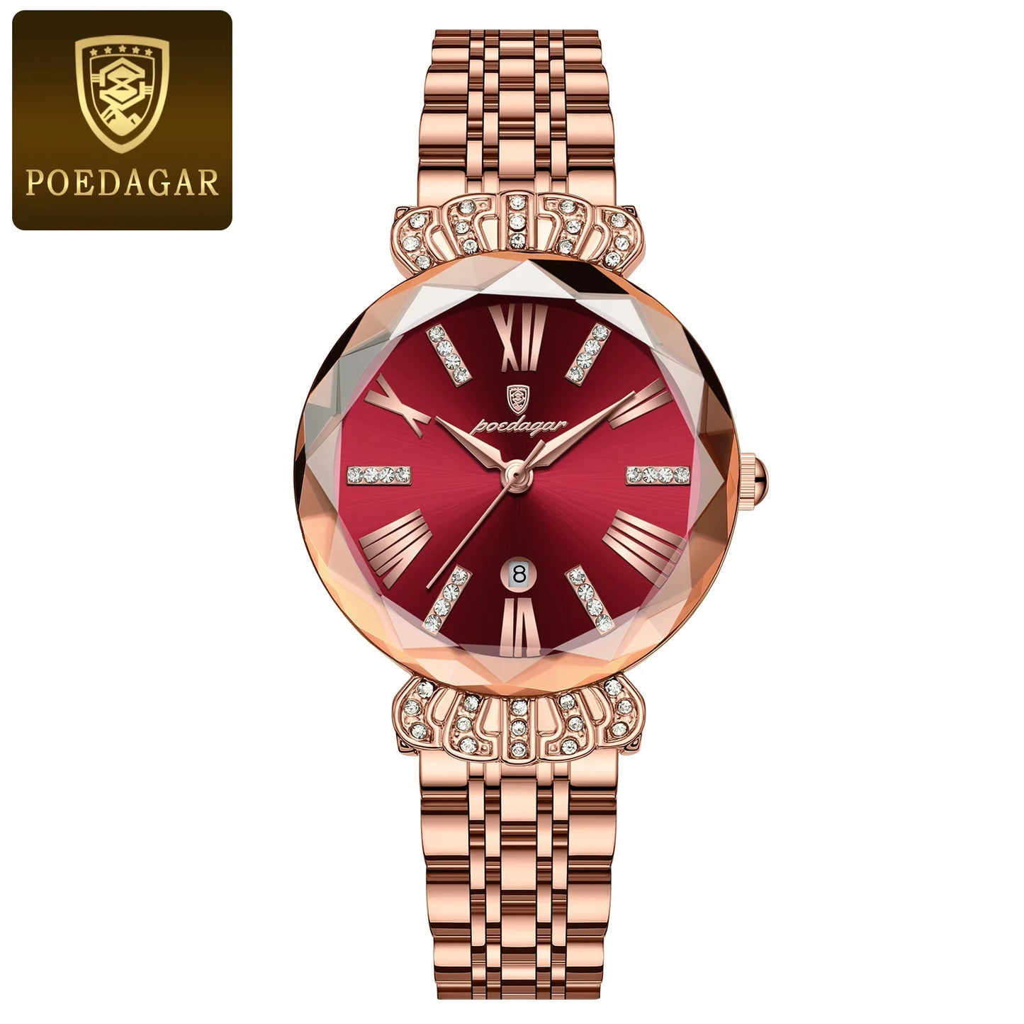 POEDAGAR Luxury Watch For Woman Diamonds Dress Ladies Wirstwatch Waterproof Date Stainless Steel Women Watches Female Reloj+box