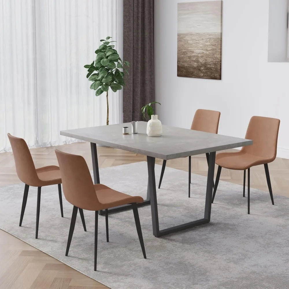 42.9 Inch Modern Kitchen Dining Table and Leather Dining Chairs for Kitchen Dining Room (Table + 4 Brown Chairs) Desk Chair Home