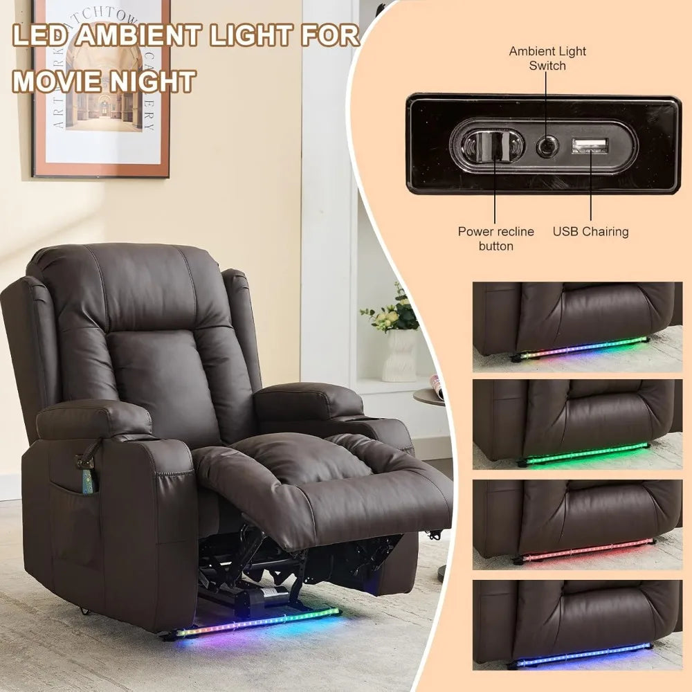 Power Loveseat Recliner Set - 67"Reclining+Single Power Recliner Chair,2-Seater Recliner Sofa with Console,4 Colors LED Strip