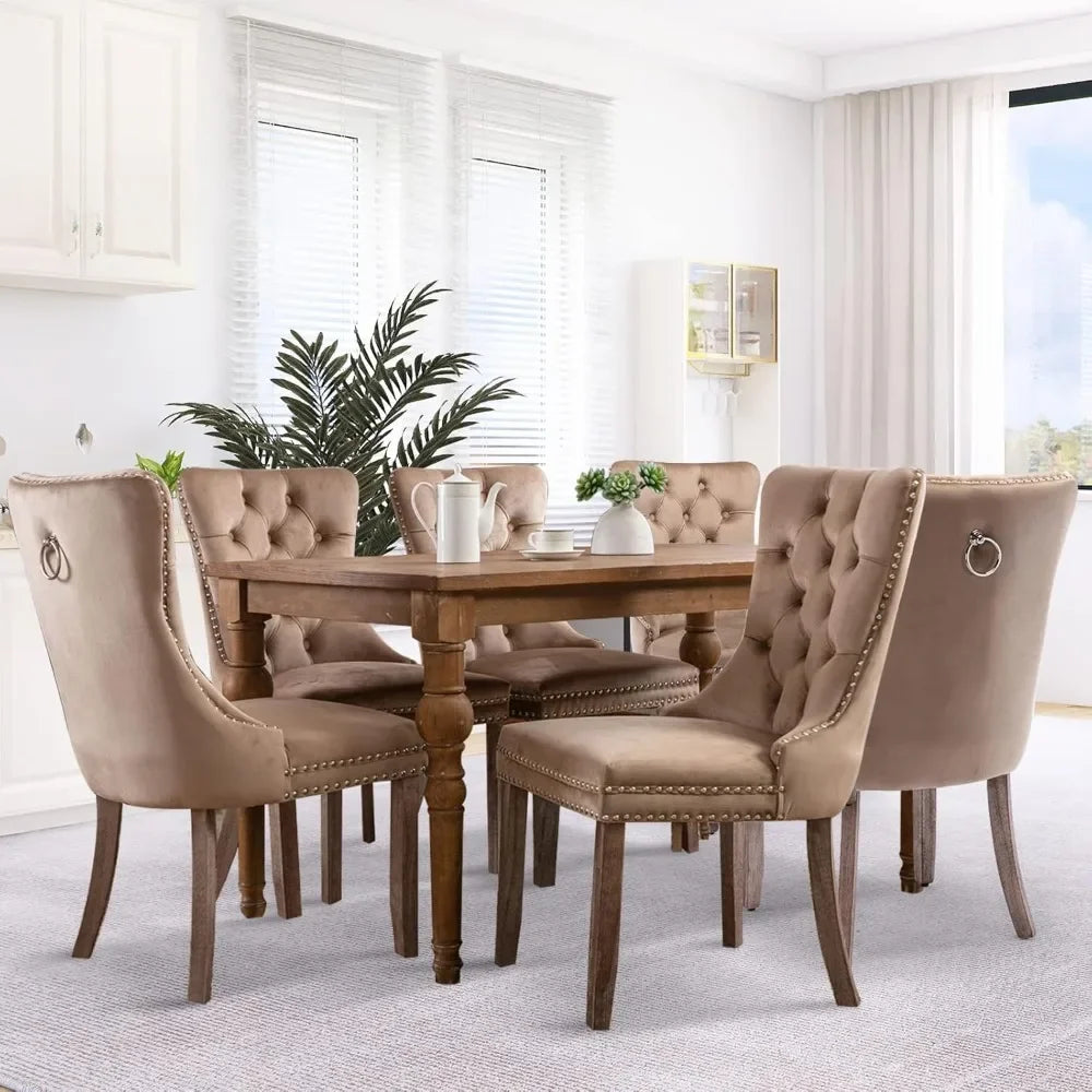 Velvet Dining Chairs Set of 6, Tall Back Side Chair, Modern Upholstered High-end Tufted Side Chair with Button Back Ring