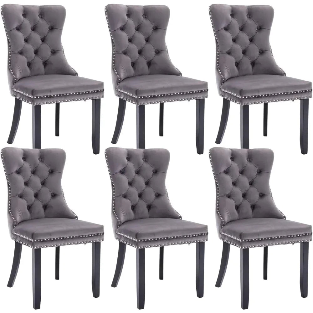 Tufted Dining Chairs Set of 6, Velvet Upholstered Dining ChairsSolid Wood Dining Chairs for Kitchen/Bedroom/Dining Room