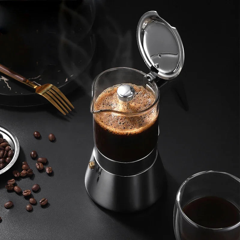 Stainless Steel Glass Coffee Maker CoffeePot Moka Pot Coffee Makers Kettle Coffee Brewer Latte Percolator Stove CoffeeTools