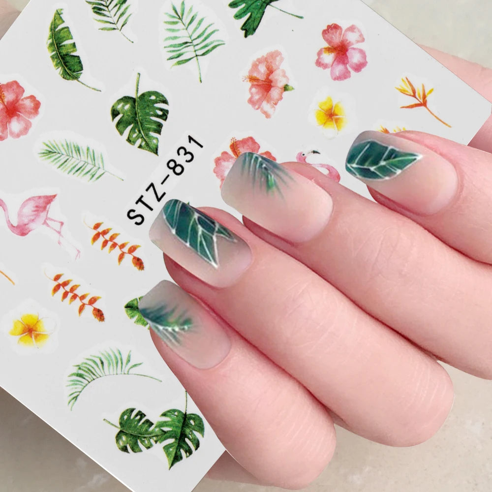 1Pcs Water Nail Decal and Sticker Flower Leaf Tree Green Simple Summer DIY Slider for Manicure Nail Art Watermark Manicure Decor