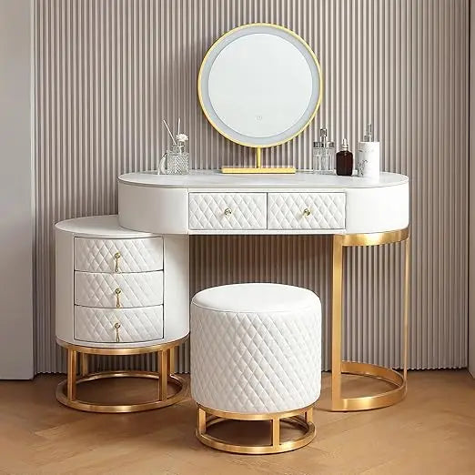 Vanity Desk ,with LED Lighted Mirror Dressing Makeup Table with Storage Drawers & Vanity Stool, Vanitys Desk