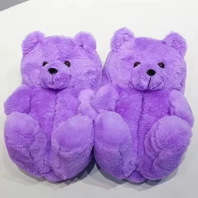 Cartoon Bear Cotton Slippers Warm Cute Teddy Bear Slippers Oversize Indoor Home Winter Plush Cotton Shoes